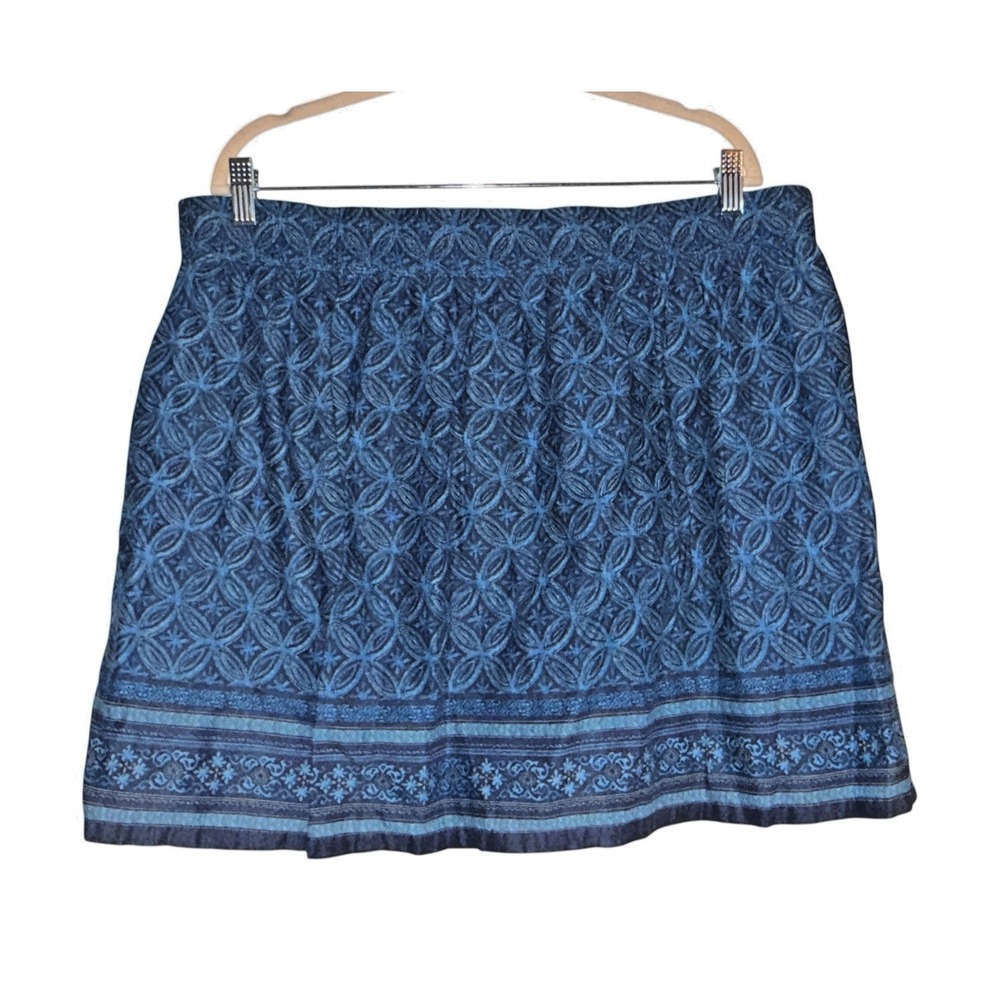 Boho Coastal Blue Geometric Border Mini Skirt L Retro Indie Resortwear Beach - Picture 9 of 12
